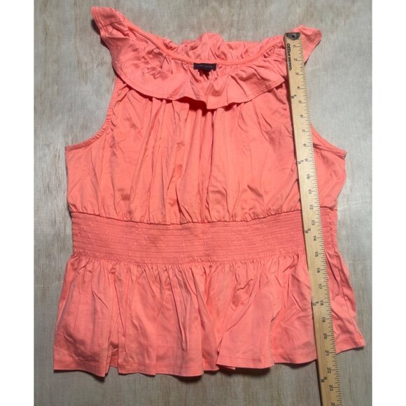 Ann Taylor Coral Ruffled Sleeveless Top With Smocked Waist Womens Size XL - Picture 5 of 7